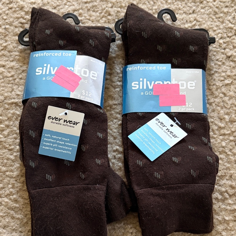 Silver Toe Brown Dress Socks with Subtle Pattern (2-Pack)